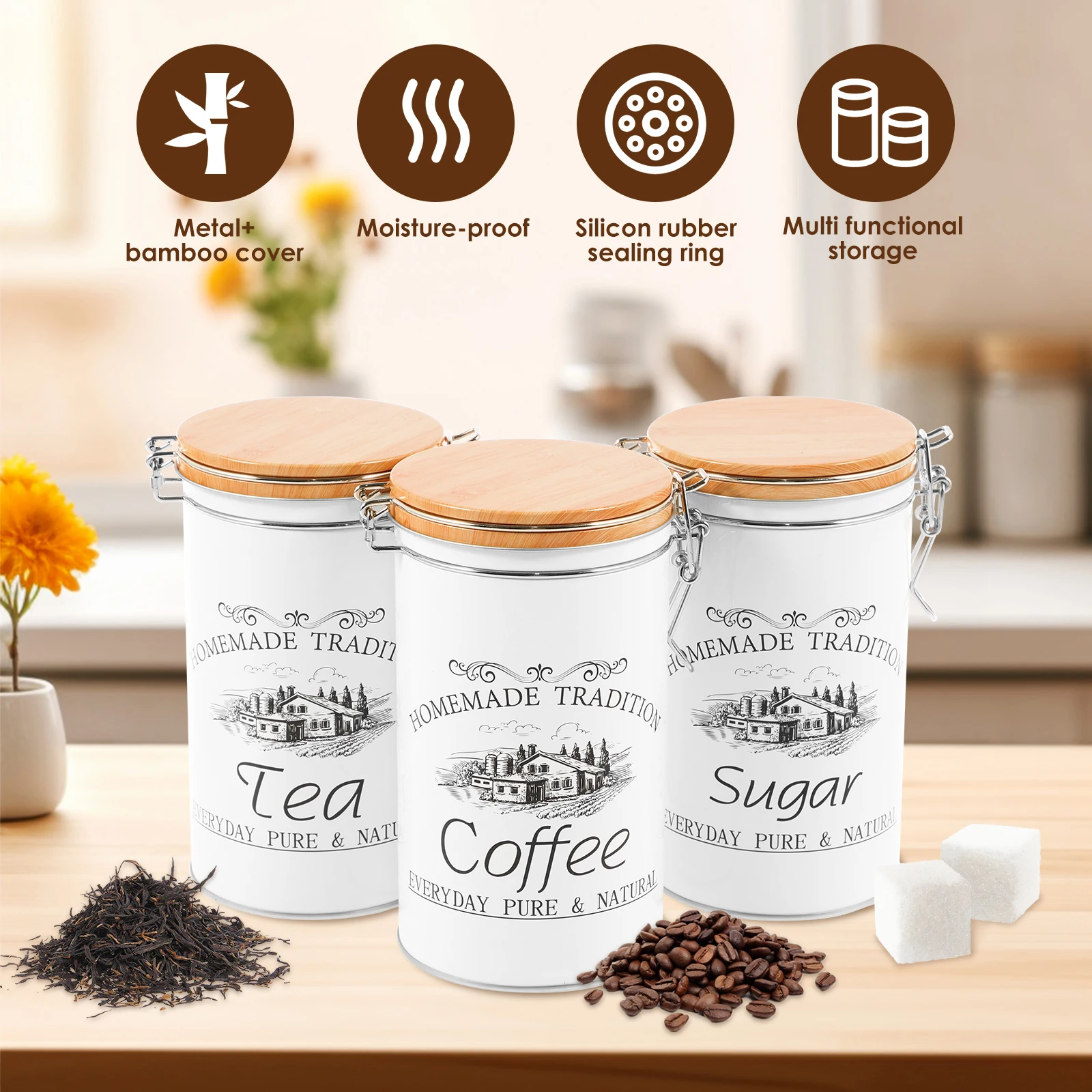 3Pcs/Set Tea Coffee Sugar Cani - Coffee Equipment Organizer 评论和价格